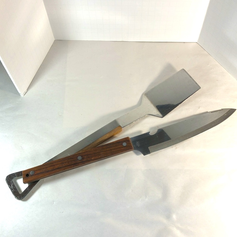 Vintage Japan Made Stainless Knife and Spatula B.B.Q. Set with Wooden Handles